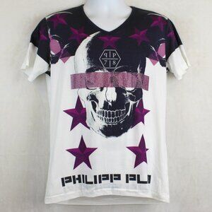 Phillip Plein Designer T-Shirt With Skull and Sequins (M)